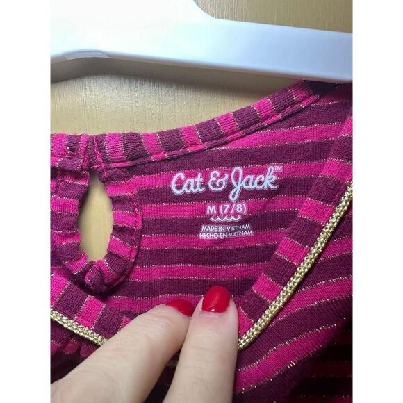 Cat & Jack size 7/8‎ girls top pink gold stripes - Picture 4 of 4